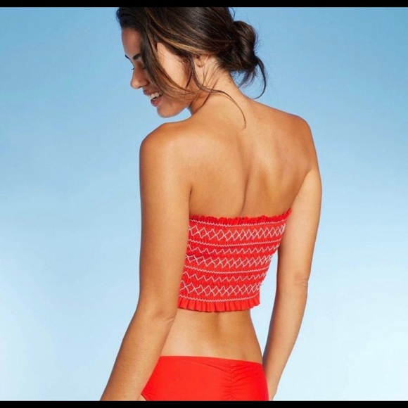 Xhilaration Smocked Off The Shoulder Red And White - Picture 2 of 7